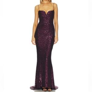 NWT $549 Nookie Serena Sequin Gown in Boysenberry Large
